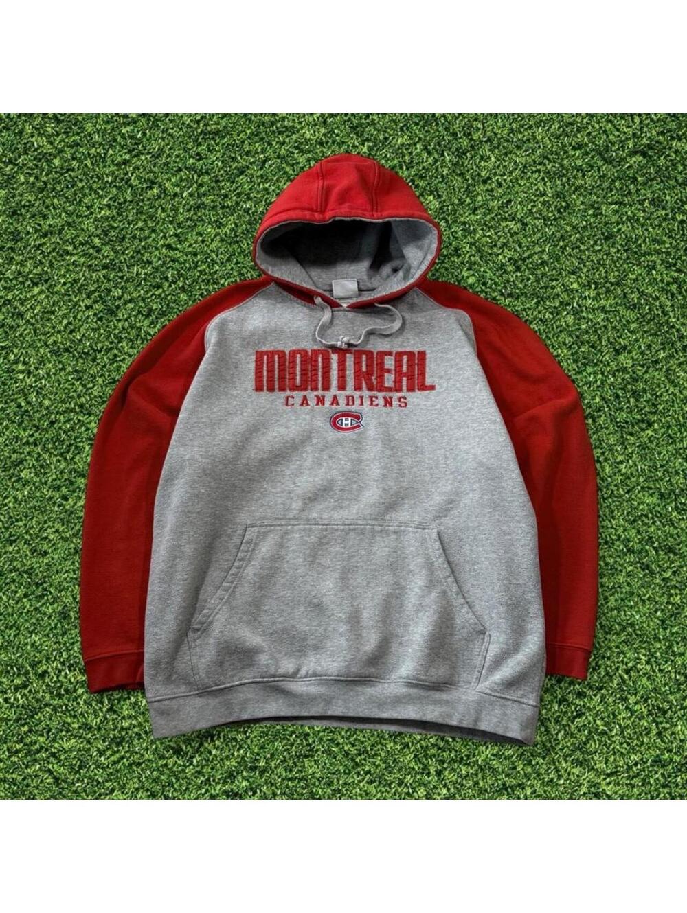 Vintage NHL Montreal Canadiens Grey Red Colorblock Hoodie Size XL